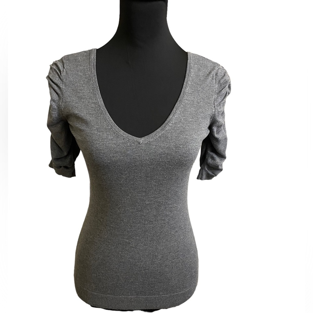 Express Small Grey V Neck Knit Top